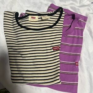 2 Levi's Black and Cream Striped Top with Purple and White Striped Tee. Genuine